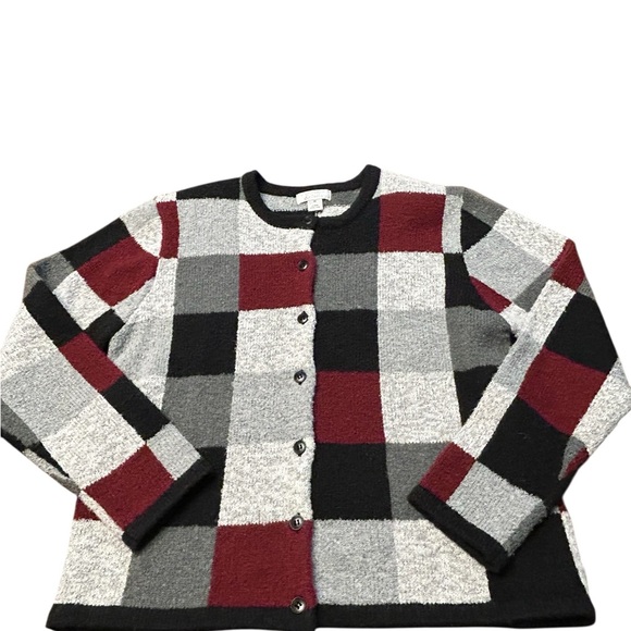 SOLD. Vintage Christopher & Banks Plaid Colorblock Button-Up Woman Cardigan - Picture 11 of 11